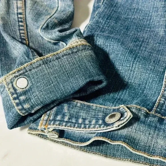 Vintage Women's Levi’s Collarless Jean Jacket - Snap Buttons - Denim Large L - Picture 13 of 13
